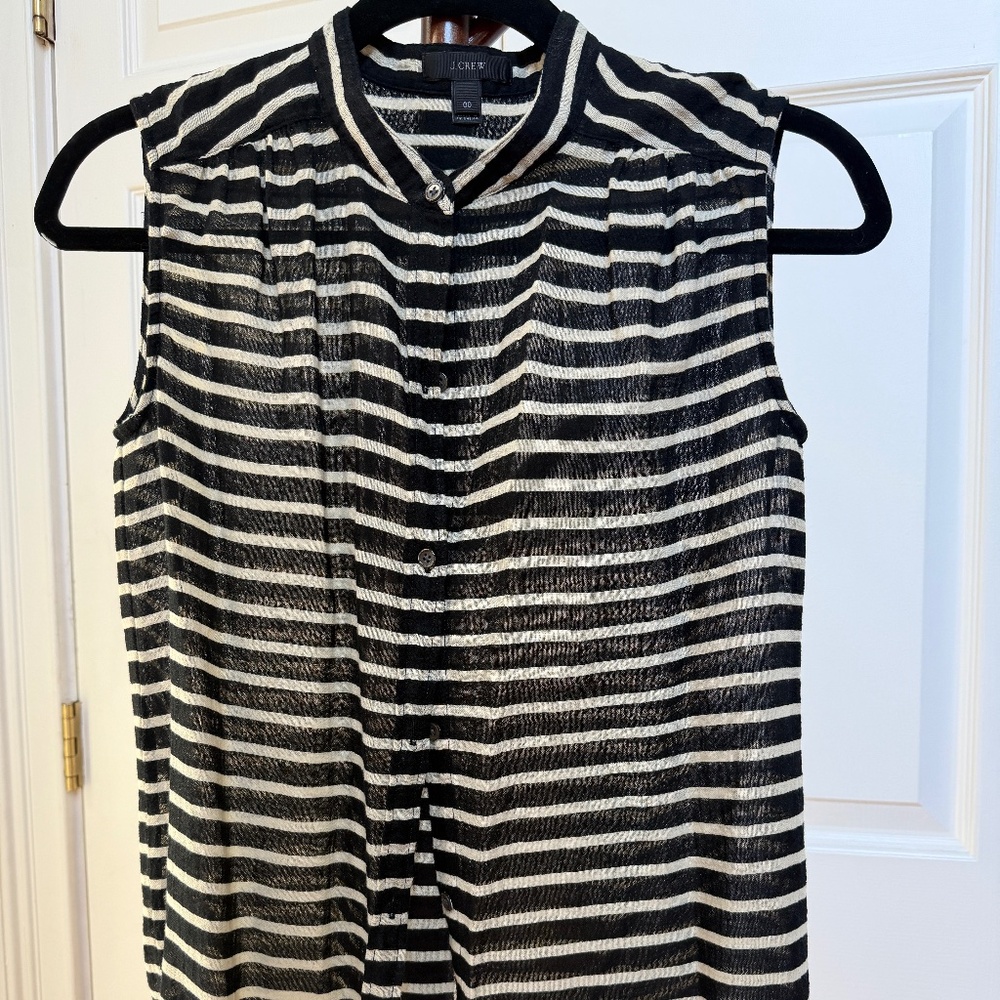 Classic Black & White Striped Linen Top (Size 0)